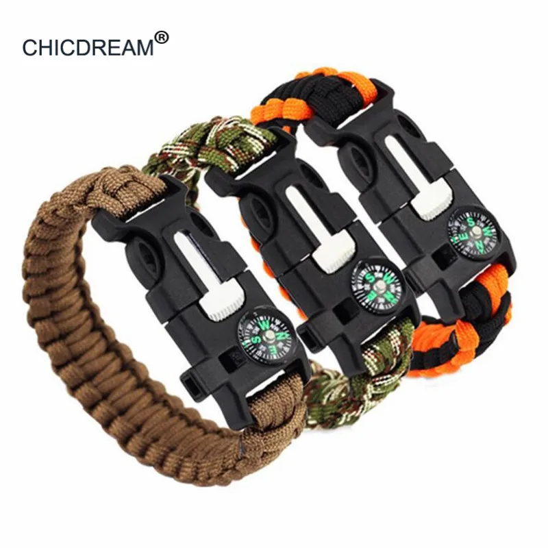 

Handmade Woven Paracord Men Bracelet Multi-function Survival Rope Bracelet Outdoor Camping Rescue Emergency Bracelets For Women