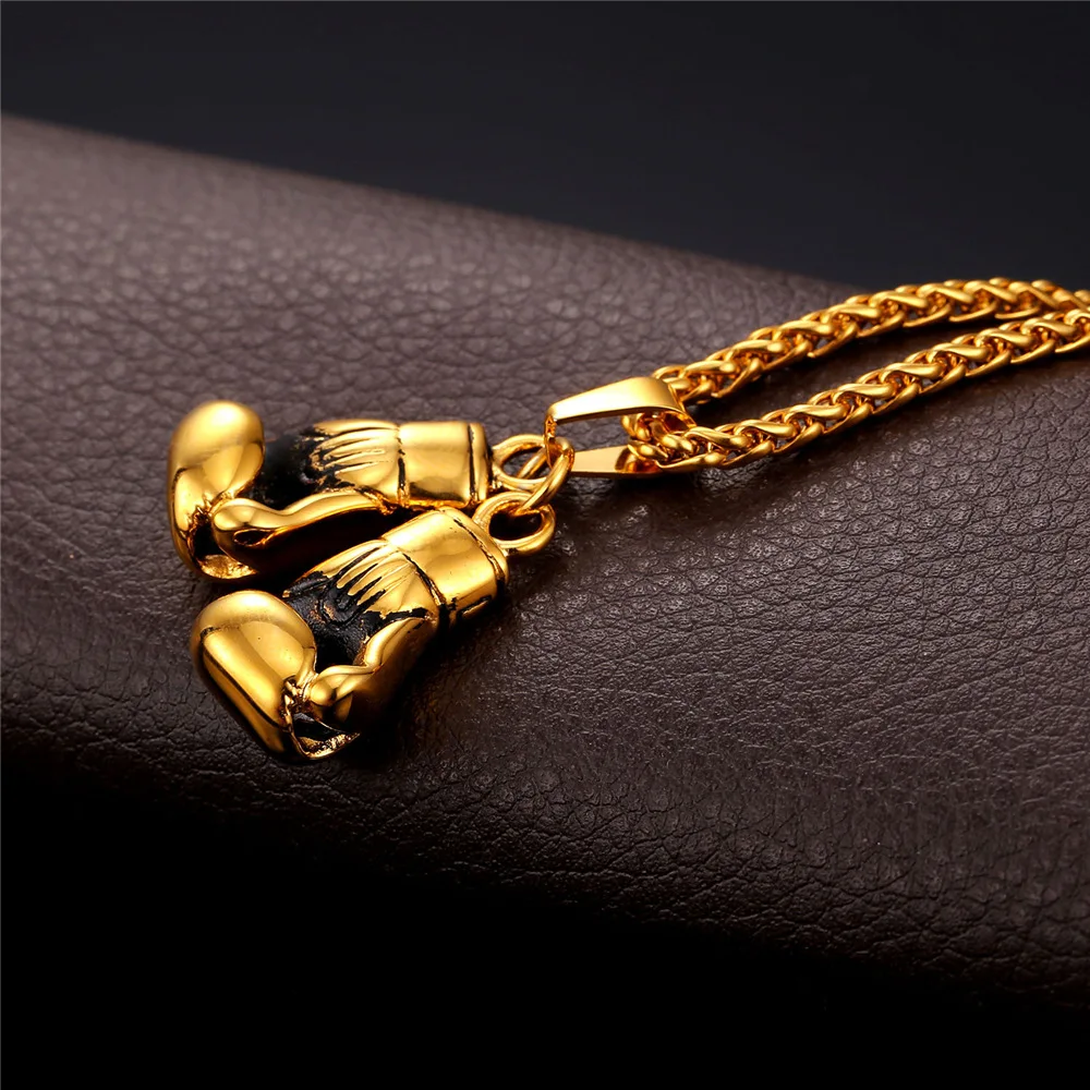 Kpop Necklace Men Sport Jewelry Boxer Gift Stainless Steel Gold Color Boxing Gloves Pendant Necklace P2171