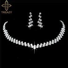 TREAZY СВЕРКАЮЩИЕ СЕРЕБРЯНЫЕ Стразы Кристалл Свадебное колье ожерелье серьги женские свадебные ювелирные изделия набор невесты свадебные украшения подарок