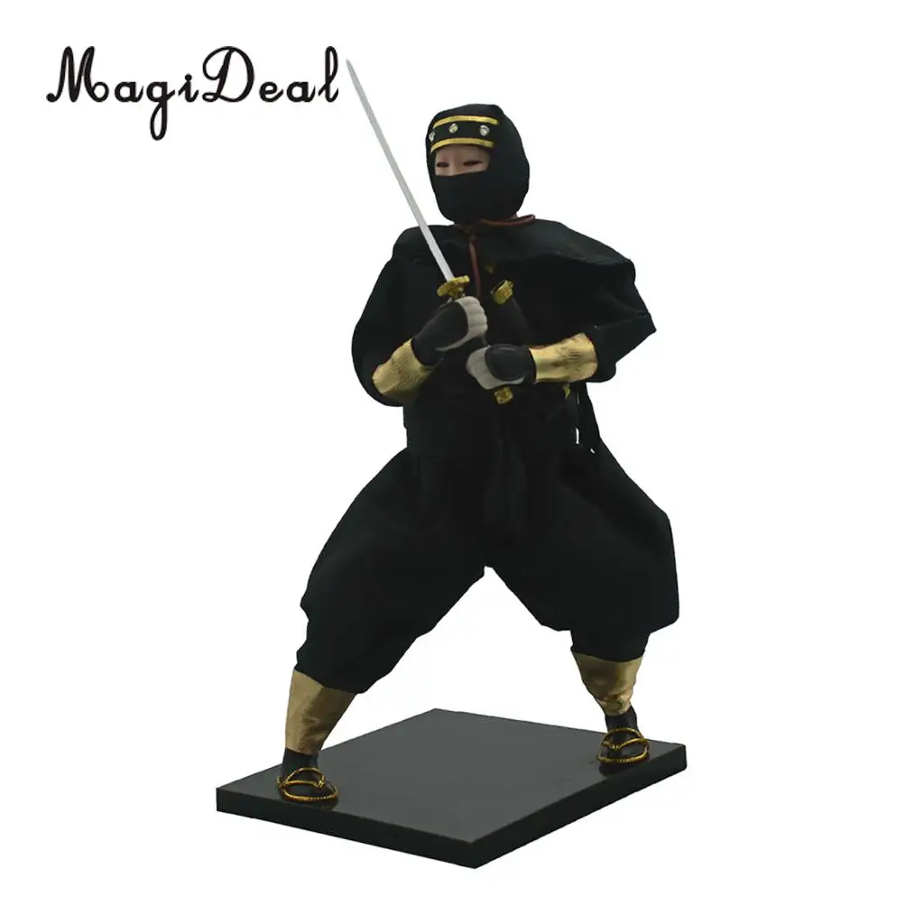 12inch Vintage Japanese Ninja Samurai Doll Figure in Black Clothes Home Decoration