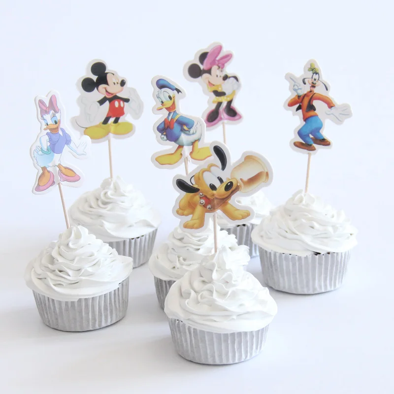 

24pcs/lot Mickey And Donald Duck Theme Cartoon Cupcake Toppers Party Decoration Children Birthday Cake flag Supplies