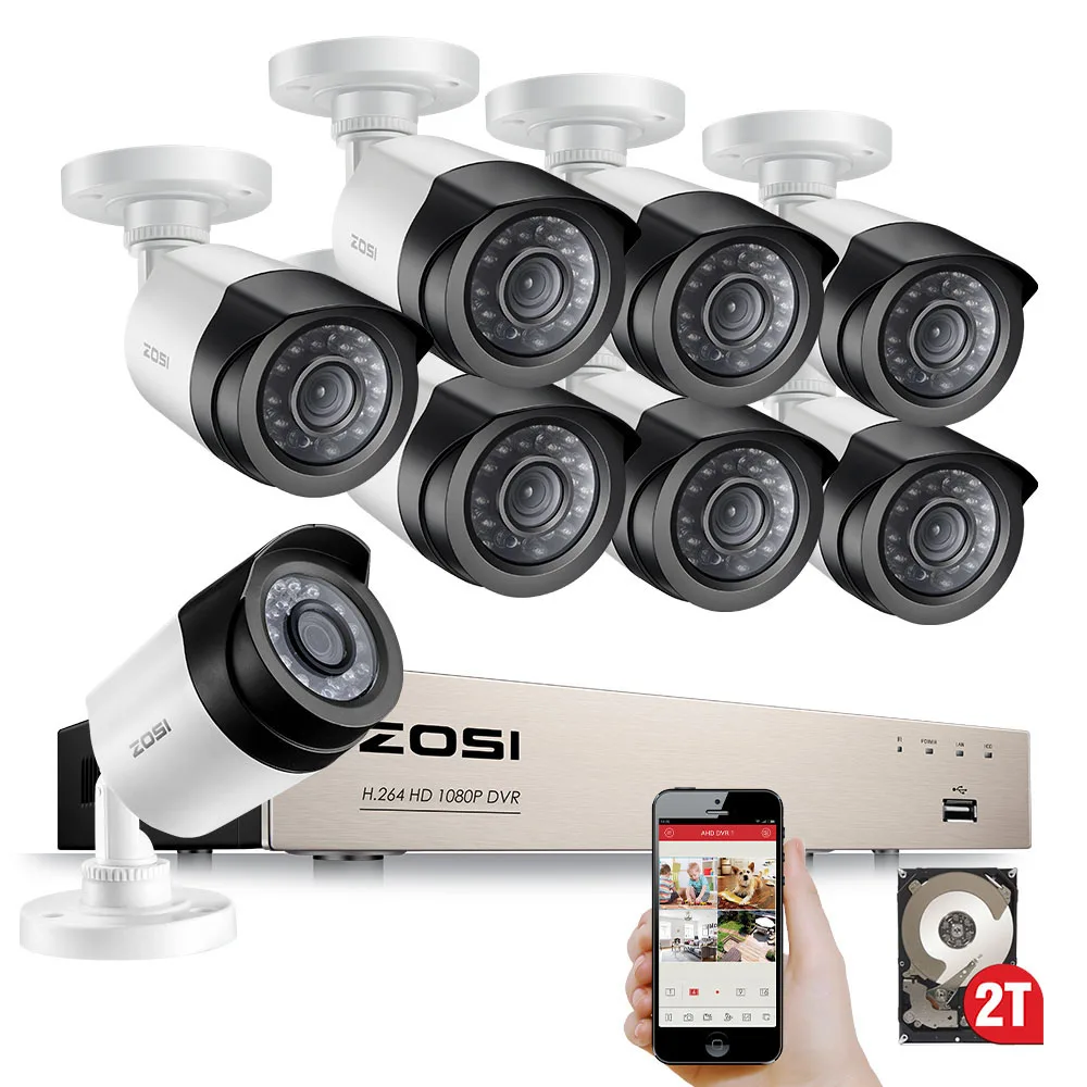 ZOSI HD-TVI 8CH 1080P Комплекты систем безопасности с 8* 2.0MP дневным ночным видением CCTV камера видеонаблюдения
