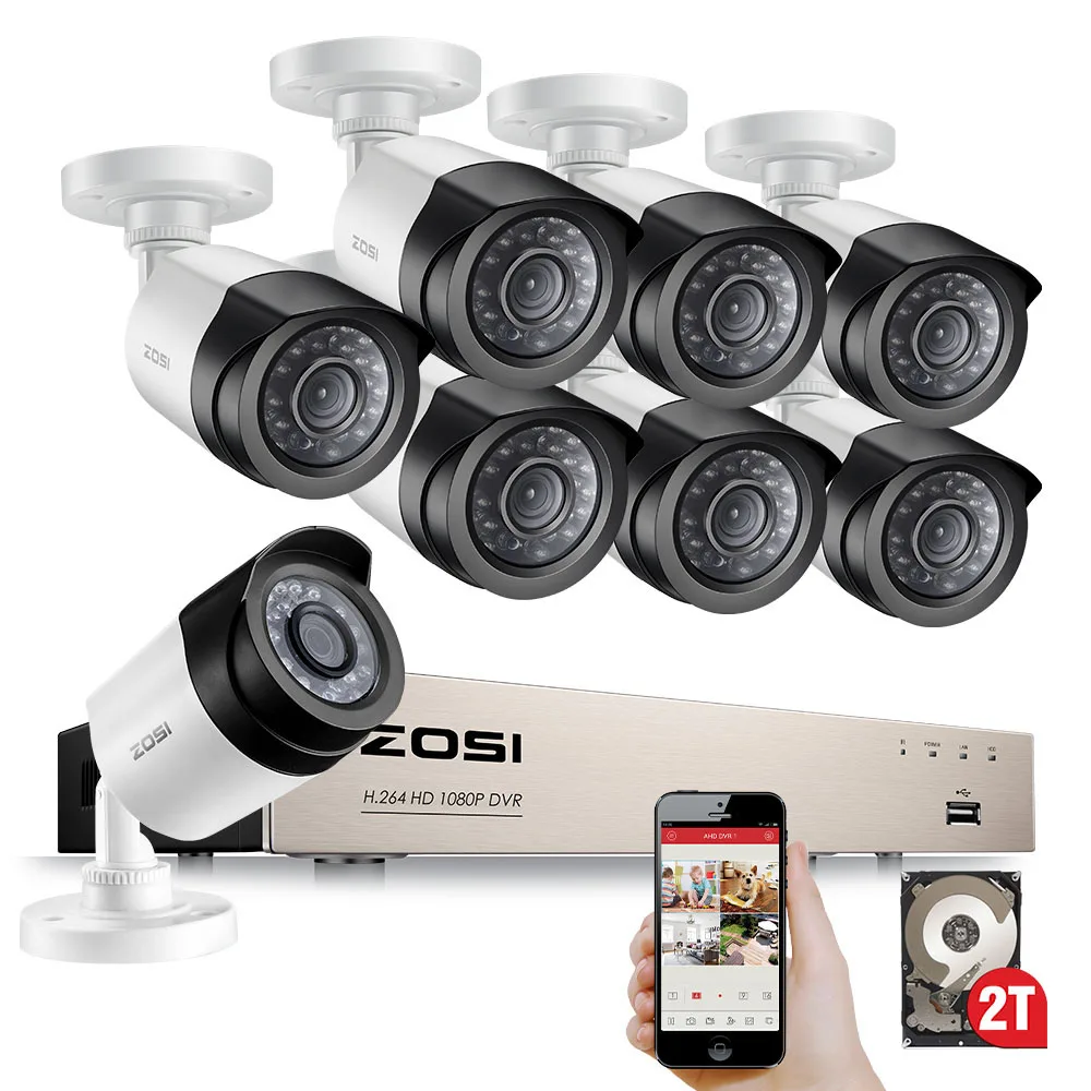 ZOSI HD TVI 8CH 1080P Комплекты систем безопасности с 8 * 2.0MP дневным ночным видением CCTV