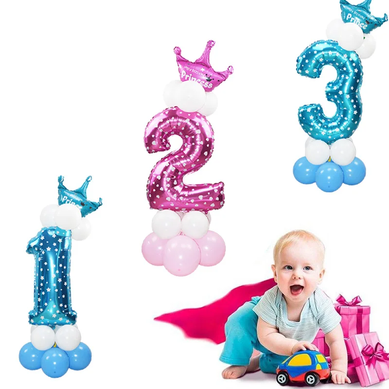 24 шт синий розовый шар с цифрами С Днем Рождения шар на день рождения украшения для детей Для мальчиков и девочек вечерние шары с цифрами