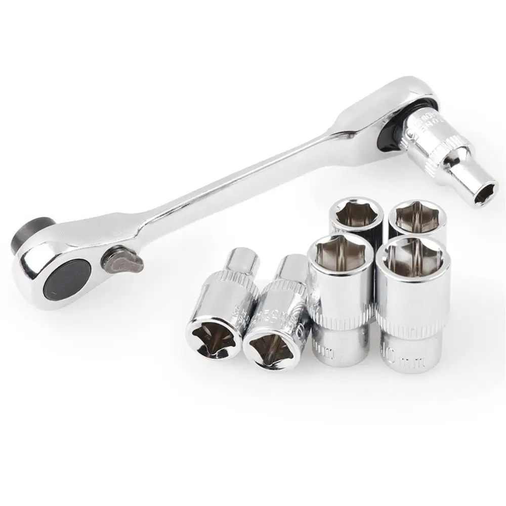 Mini 1/4inch Double Ended Quick Socket Ratchet Wrench Rod Screwdriver Tool Handl Mini 1/4inch Double Ended Quick Socket Ratchet Wrench Rod Screwdriver Tool Handl