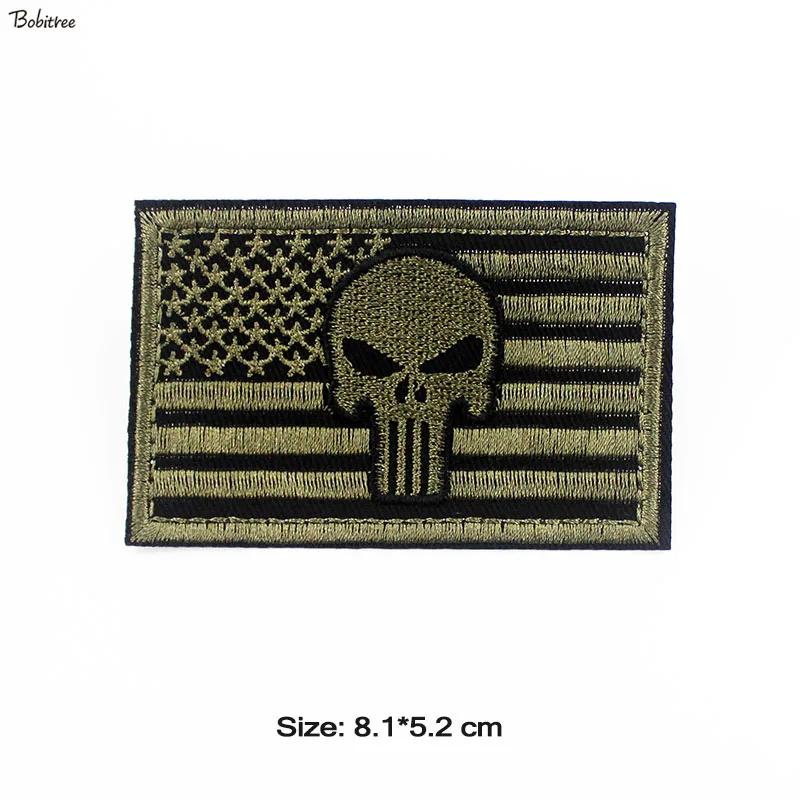 Армейский Череп Каратель термонаклейки Флаг США эмблемы с вышивкой Аппликации, наклейки для одежды куртка джинсы пэчворк - Цвет: 1 pcs