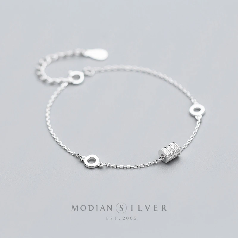 Modian Новая мода геометрический Круглый Шарм роскошный браслет для женщин стерлингового серебра 925 сверкающие звенья теннисные серебряные ювелирные изделия