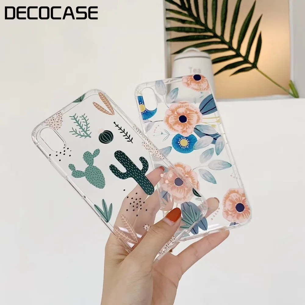 DECOCASE милый цветочный кактус Художественная печать прозрачный ТПУ для девочек
