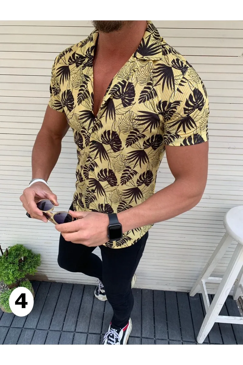 Новая мужская рубашка с коротким рукавом, пляжные рубашки с v-образным вырезом и принтом, праздничные Летние Гавайские повседневные топы