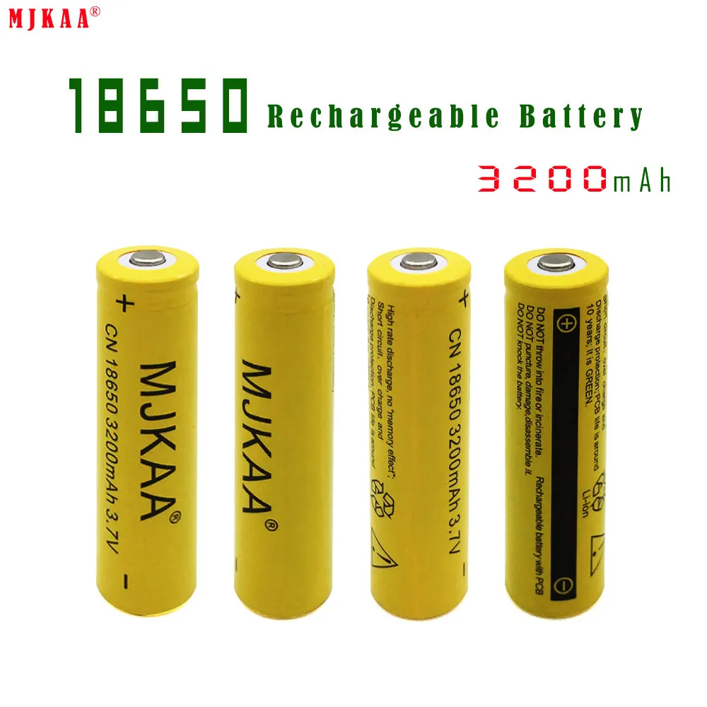 MJKAA 4 шт 3 7 V 18650 3200 мА/ч Батарея литий ионный перезаряжаемый батареи большой