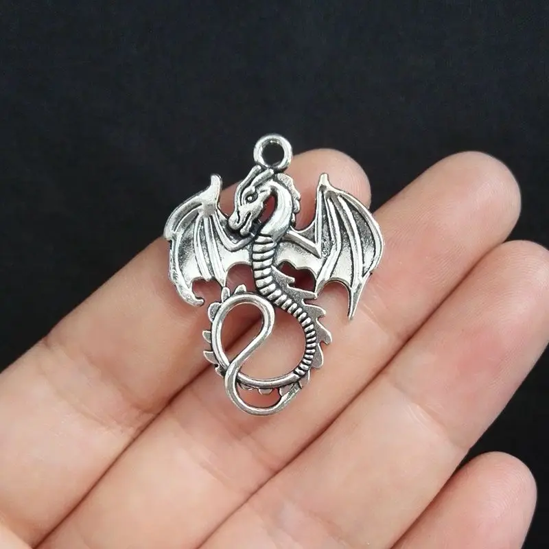 10pcs 28*35mm dragon charm antique silver tone diy jewelry makingin