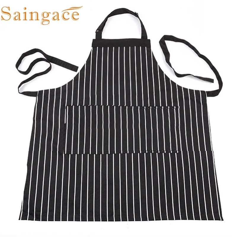 2017 My House Decor Adjustable Black Stripe Bib Apron With 2 Pockets Chef Kitchen Cook Tool