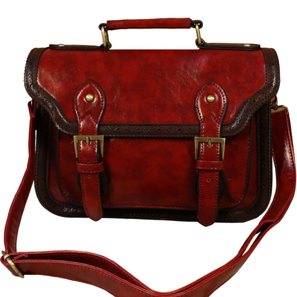 

Fashion Retro PU Leather British Style Shoulder Bag Ladies Vintage Wine Red Women Briefcase Bag Fresh Cute Mori Girl Handbags