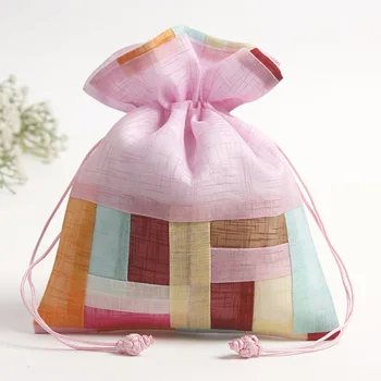 

Large Patchwork Striped Cloth Pouch Drawstring Jewelry Trinket perfume Gift Packaging Bag Lavender Spice Storage Pocket Sachet