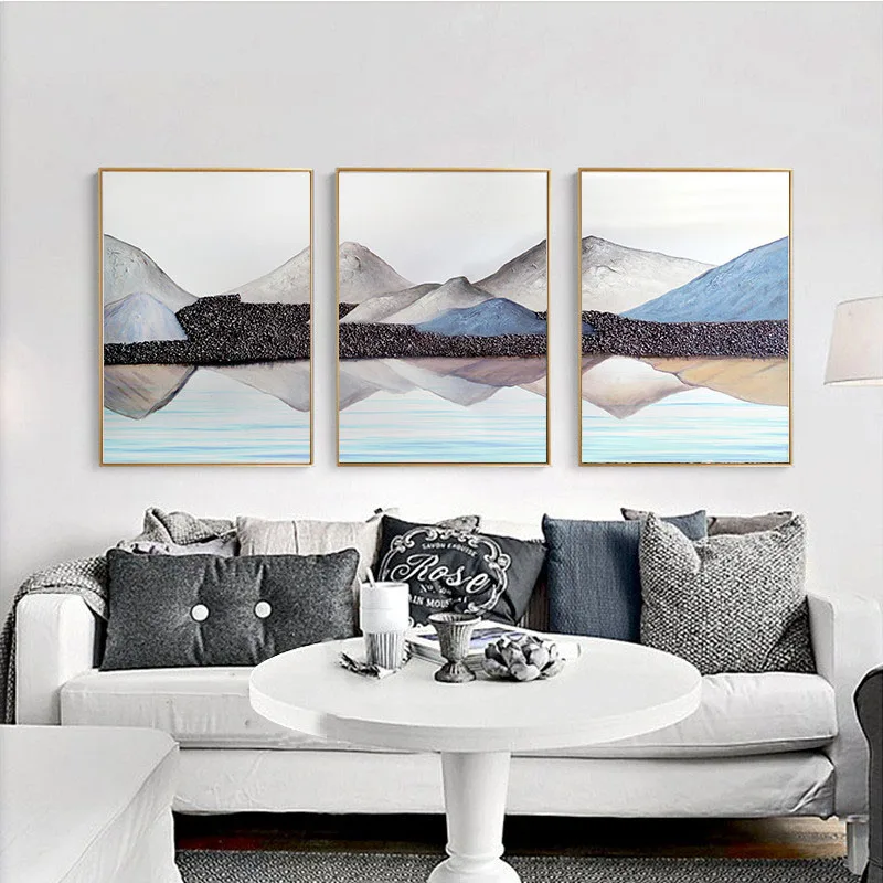 

HAOCHU Nordic Landscape Decorative Painting Wall Art Poster Canvas Print Picture Triple Mural Impression Home Decor Living Room