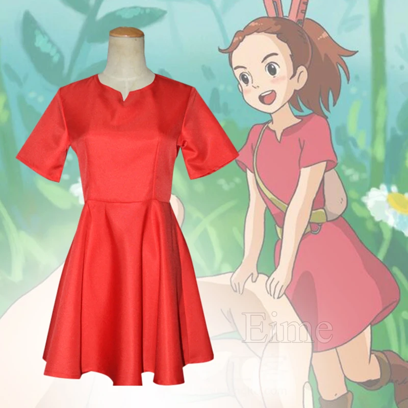 

Hayao Miyazaki Movie The Secret World Of Arrietty Cosplay Costume Halloween Carnival Red Dress For Women and Kids Custom Made