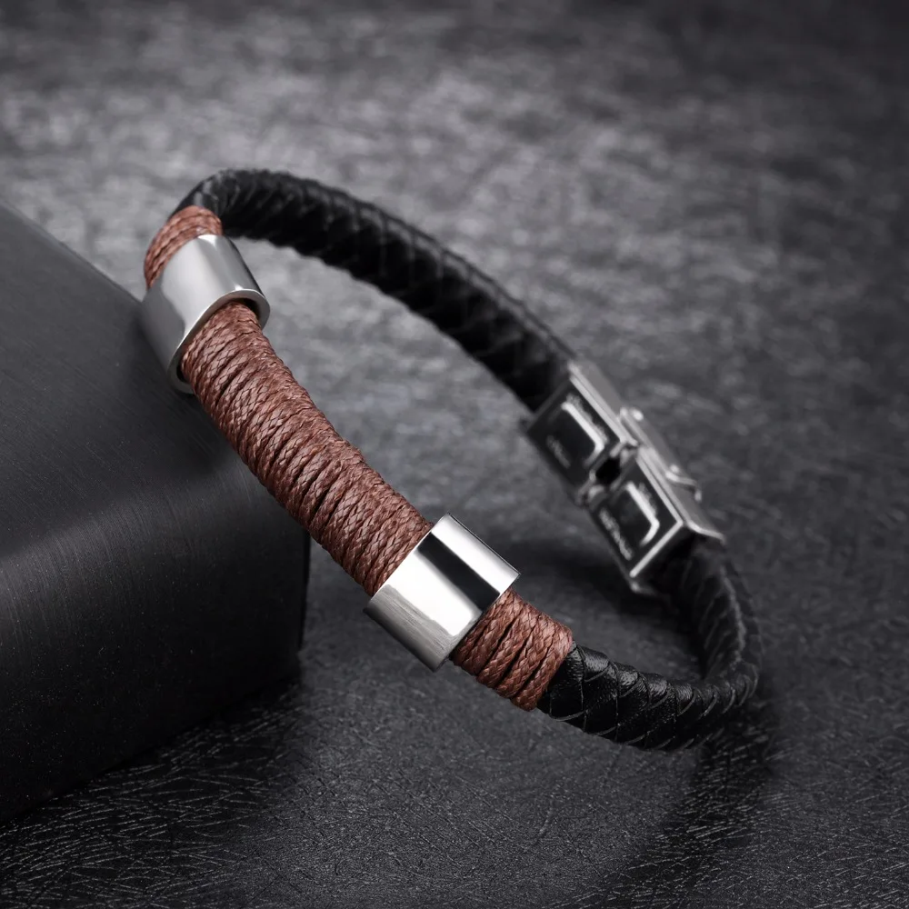 FATE LOVE New Casual Male Men Statement Bracelets & Bangles Jewelry Black PU Leather Wristlet Fashion Jewelry PH1231
