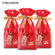 5 stücke Rot Kunststoff Candy Taschen Weihnachten Elch Candy Süße Behandeln Taschen Weihnachten Festival Geschenke Halter Backen Keks Cookies Verpackung taschen