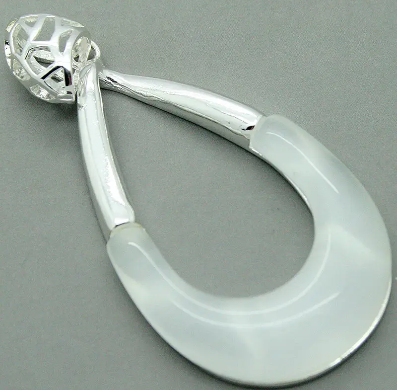 

VINTAGE 925 STERLING SILVER CLEAR WHITE OPALS WATERDROP HOLLOW PENDANT 50x28MM