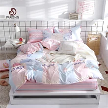 ParkShin Pink Cartoon Style Bedding Set 3/4PCS Fitted Sheet Bed Linings Sheet Rubber Elastic Duvet Cover Pillowcases Cover Set bedding set sailid a 108 1 cover set linings duvet cover bed sheet pillowcases tmallts