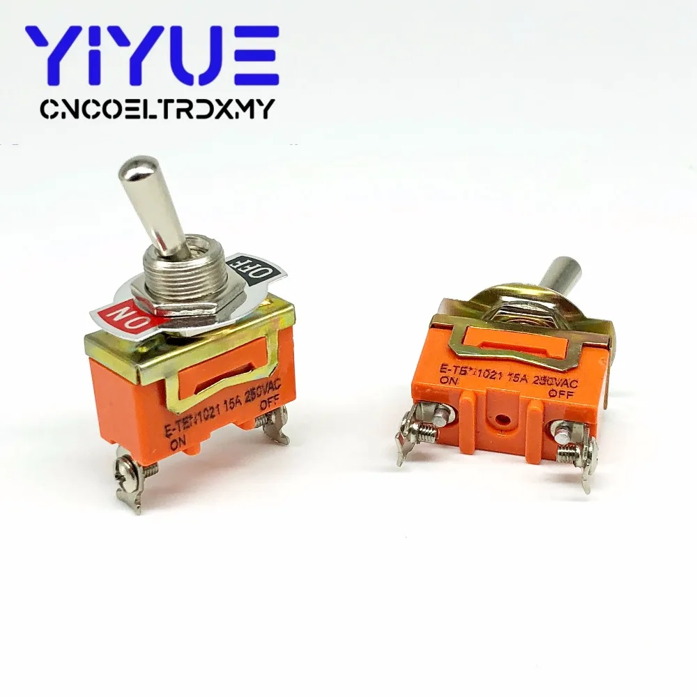 2pcs E-TEN1021 2-Pin SPST 2 Terminal ON-OFF 15A 250V Toggle Switch orange