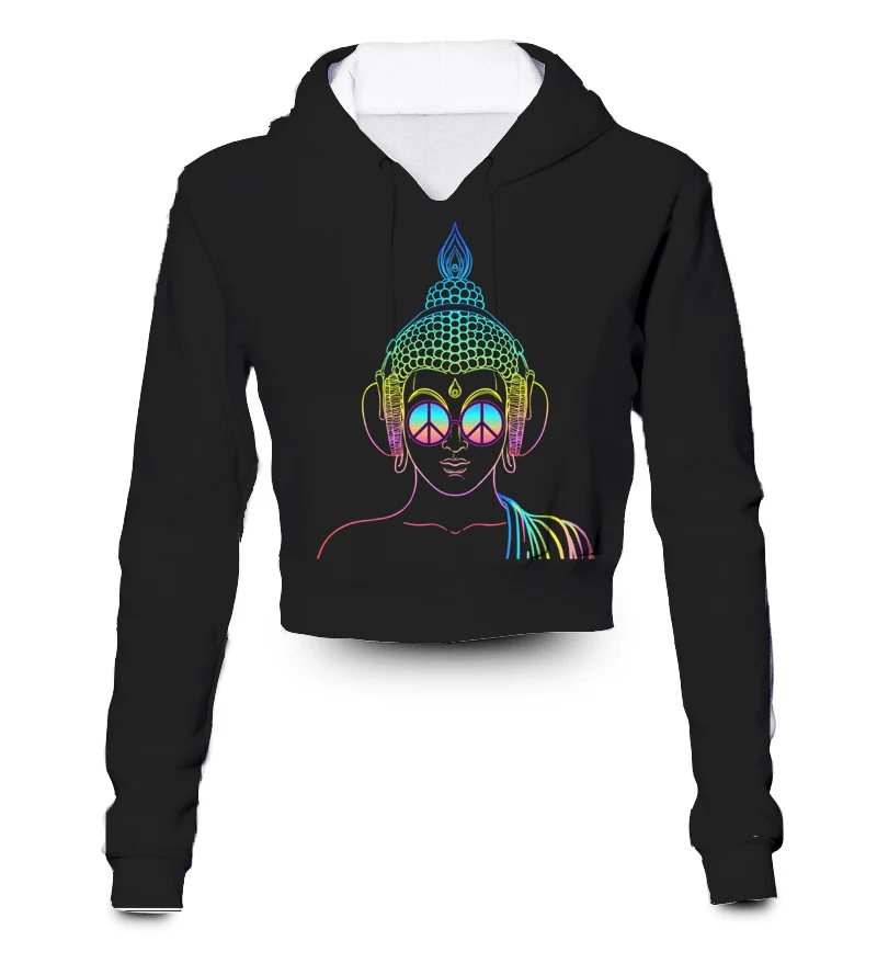 

Custom Made Peace Love Buddha 3D Sublimation Printing Plus Size Crop Hoodies