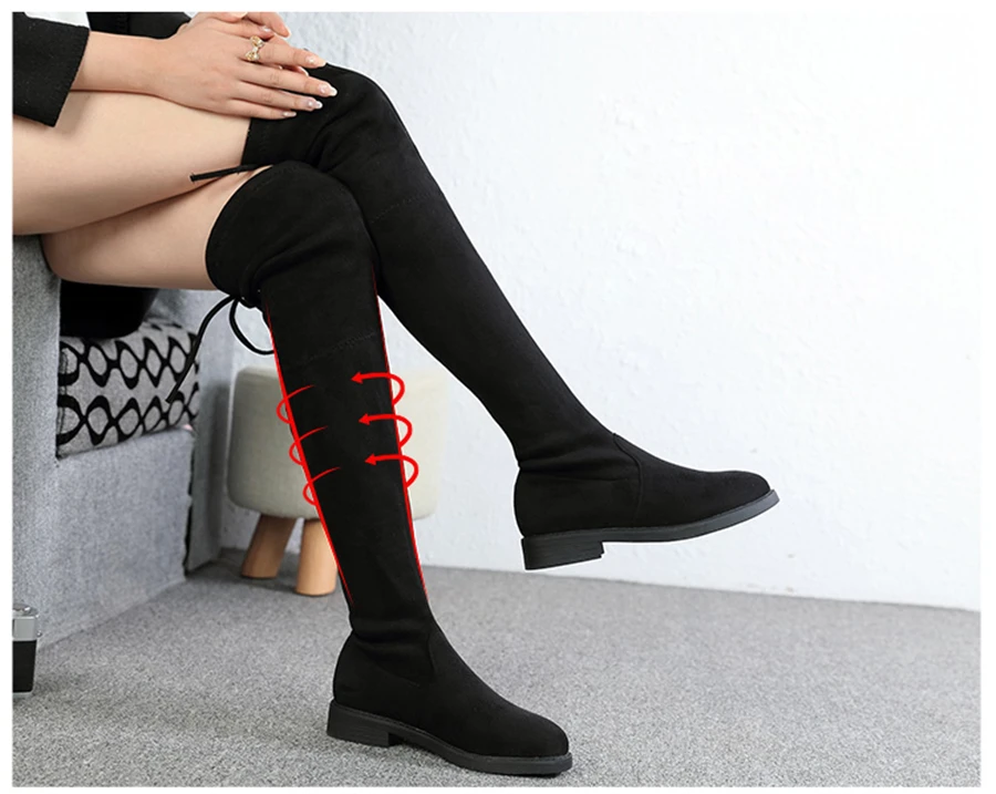 STQ/; зимние женские сапоги; женские теплые сапоги из искусственной замши и плюша; Сапоги выше колена; зимние сапоги на платформе и высоком каблуке со шнуровкой