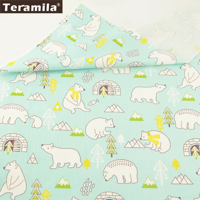 

Teramila Cotton Fabric Sewing Patchwork Printed Cartoon Lovely Bears Designs Light Green Tissue Quilting Decoration Bedding