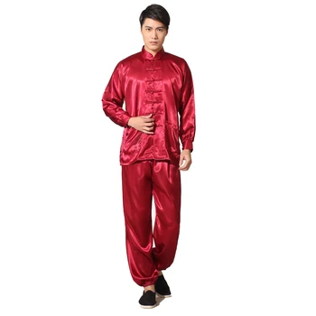 

Red Chinese Traditional Men's Rayon Kung Fu Tai Chi Suit Long Sleeve Uniform Shirt &Pant Sets S M L XL XXL M048