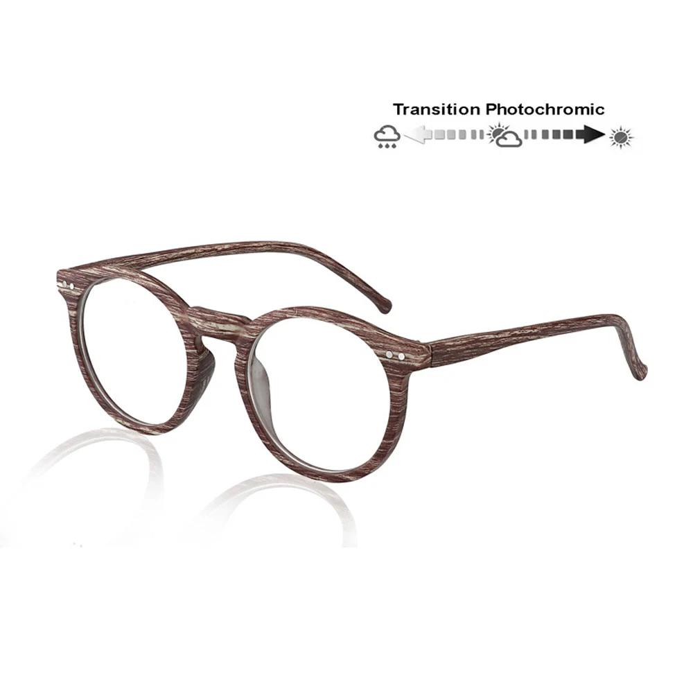 

Transition Photochromic Optical Glasses Imitation Wood Myopia Hyperopia -Rx +Rx Custom Strength Reading Glasses Retro Nerd UV400