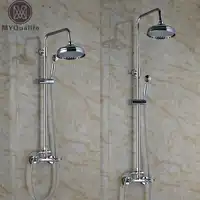 Chrome Brass Bathroom Shower Set Faucet Column Double Cross Handles In Wall Shower Mixers with Brass Handshower