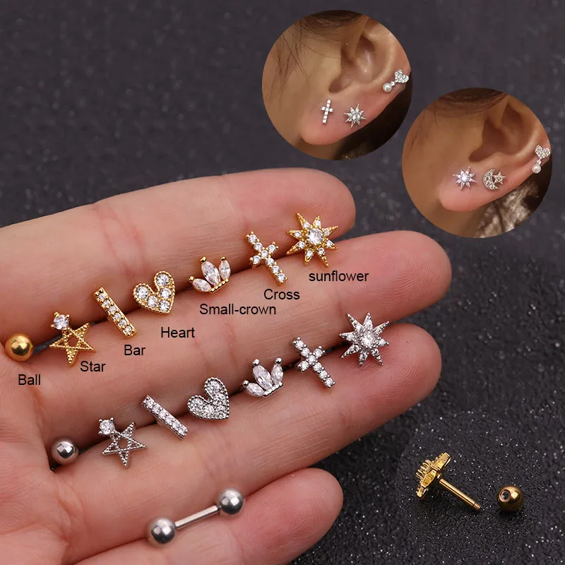 Gsdviyh36 Body Piercing Jewelry,1Pc Simple Heart Alloy Ear Cartilage Tragus Piercing Stud Earring Women Jewelry Perfect a Jewelry Gift Nose Ear Lip Belly Button Decor