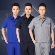 10 комплектов-рубашка и брюки) комбинезон для механика мужские заводская Униформа Топы Длинные брюки короткие Turn-Down Воротник Безопасности Заводская униформа