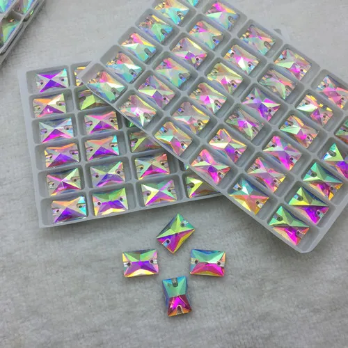 

Super Shiny Crystal AB Rectangle Sew on Rhinestones Flatback 2 holes Sewing Glass Crystals All Sizes 8x10mm-18x25mm