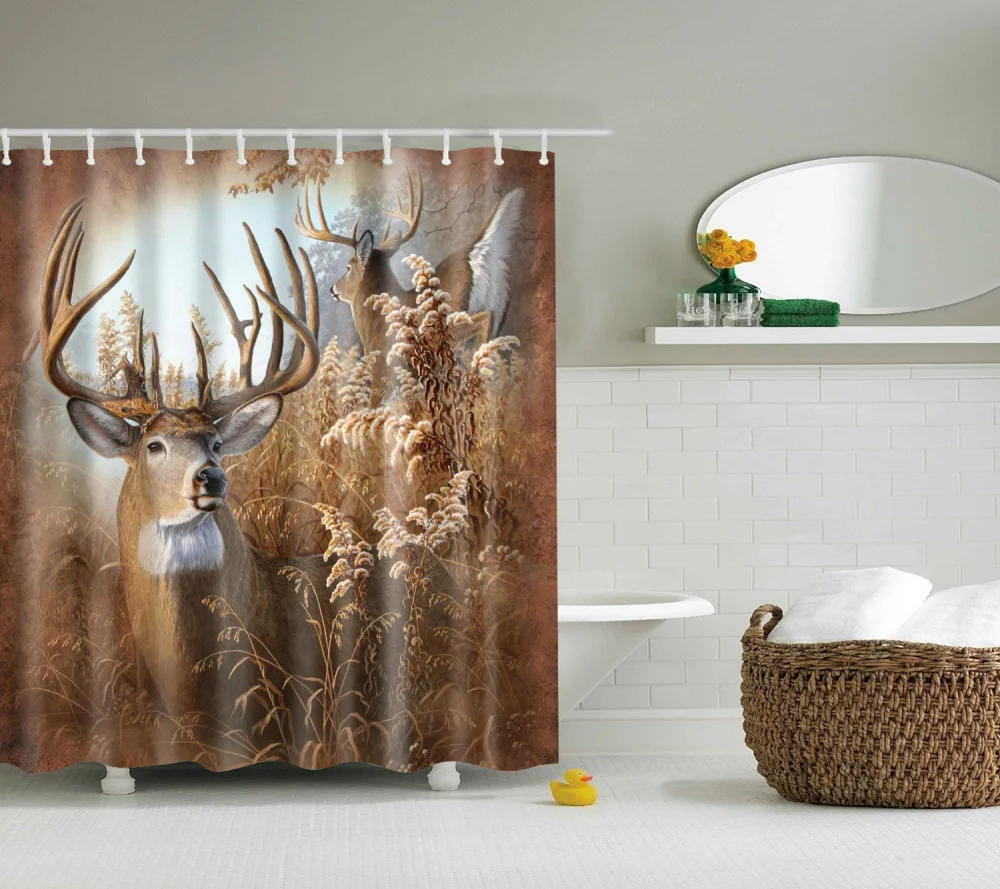 Занавеска для душа с изображением оленя и лося, 3d, с одной печатью, водонепроницаемая, Mildewproof, для декора ванной комнаты, 150x180, cortina de ducha - Color: TZ170332