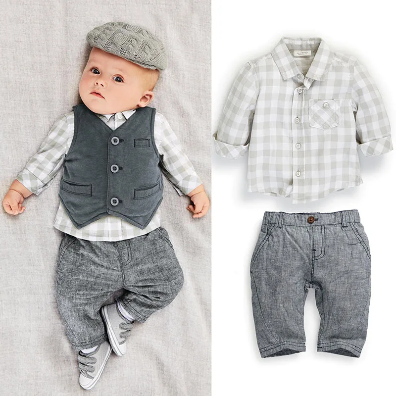 

Boys Clothing Boy Clothing Set Vest + Shirt + Pants Baby 3Pcs Suits Child Spring Autumn Cotton Outfits roupa menino 0-24M