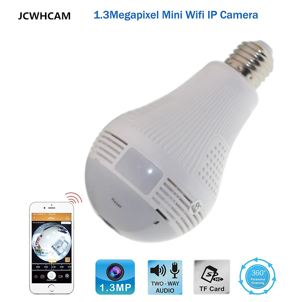 JCWHCAM Home Security WiFi Camera Smart Panoramic Bulb 1 3M Wireless Ip Camera Bulb Light CCTV
