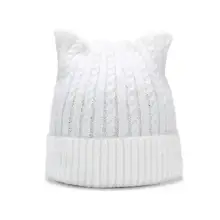 Зимние трикотажные шапки, женские милые шапки с кошачьими ушками, женские вязаные теплые шапки с ушками, модная шапка для девочек, Femme T-17