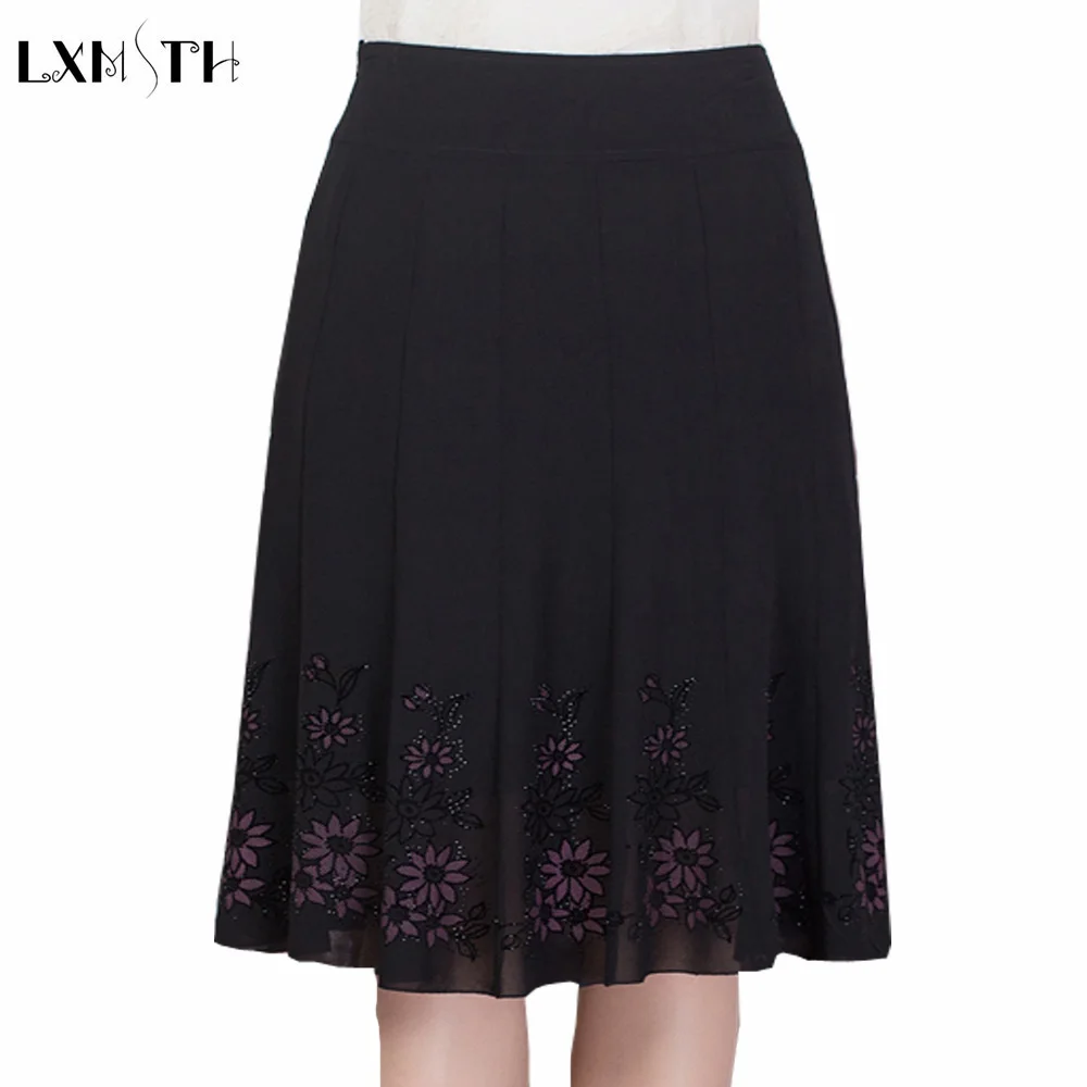 S 7XL Plus Size Summer Long Chiffon Skirts for Women Flower Print A