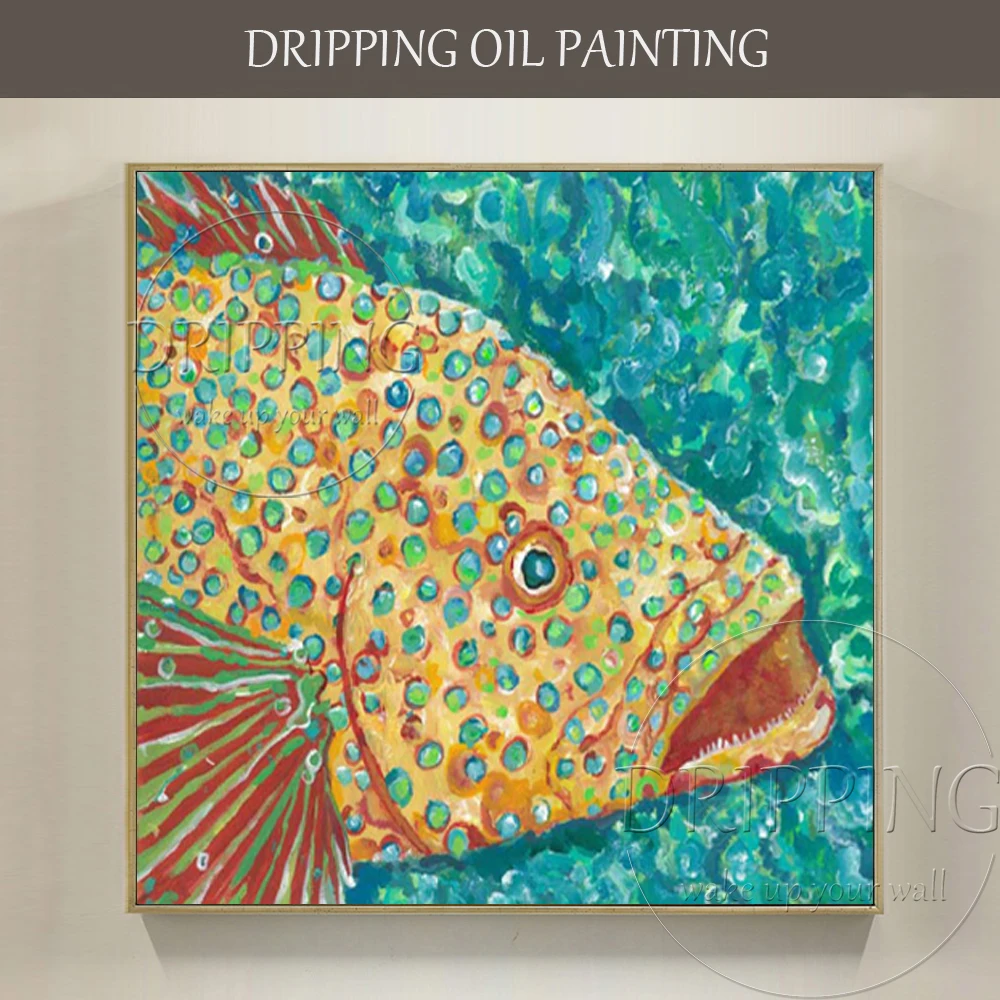 

Hand-painted High Quality Unique Animal Grouper Oil Painting on Canvas Abstract Fish Grouper Oil Painting for Kitchen Decoration
