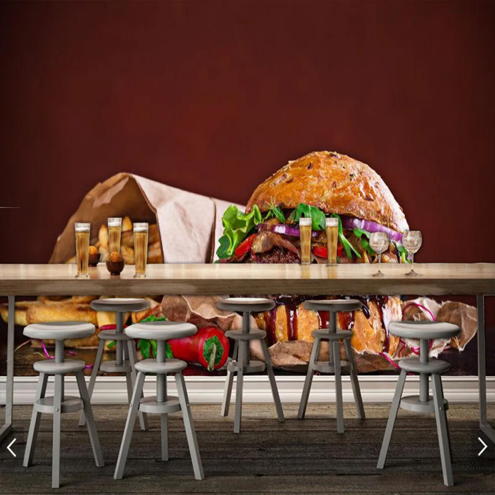 

Papel de parede hamburger and fries food 3d wallpaper,kitchen fast food shop restaurant bar mural wall papers home decor