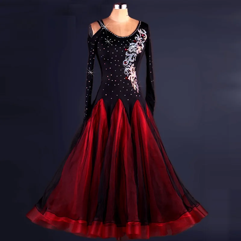 

Women Modern Dance Dress Girls Waltz Ballroom Dance Dress Suit Rhinestone Ballroom Dance Costumes Tango Dance Dress D-0150