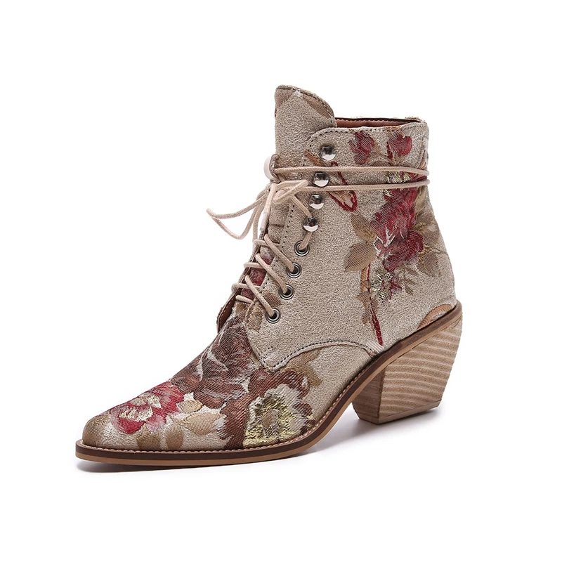 Ins/Популярная пикантная обувь женские ботильоны большой размер 22-26,5 см; длина стопы 3 цвета на выбор; модная обувь с вышитыми цветами в китайском стиле