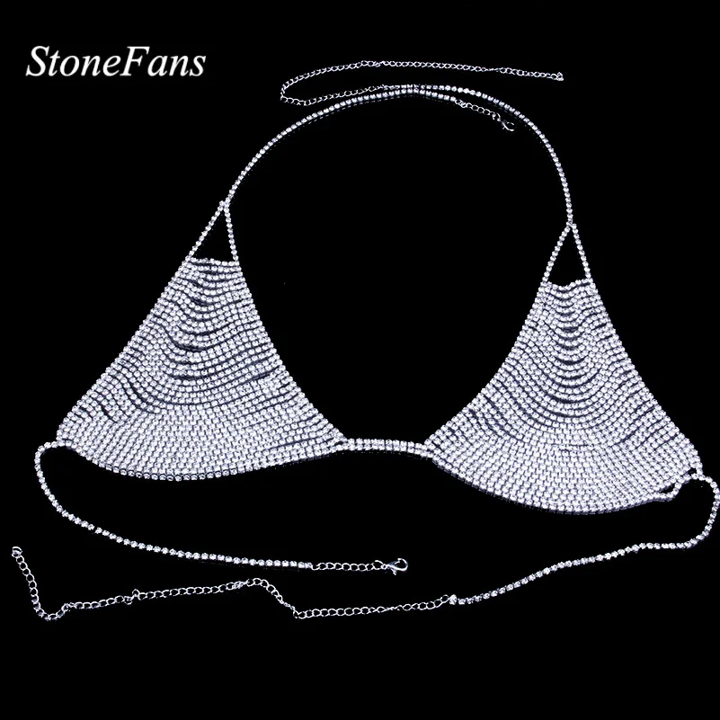Online StoneFans Collar para sujetador 3 colores Cadena de diamantes de imitación joyería ahueca hacia fuera nueva cadena de oro cristal collar Bikini para regalo de San Valentín
