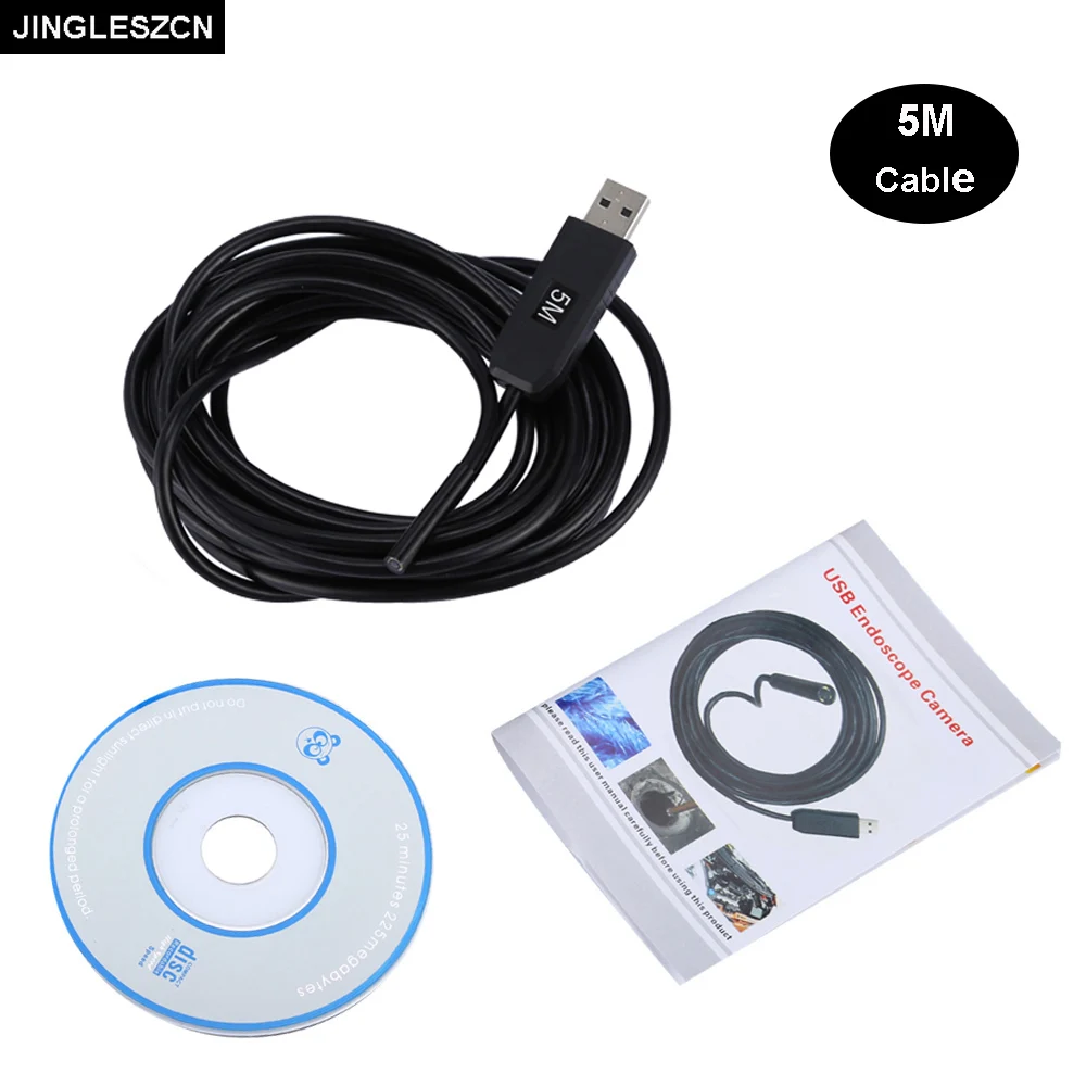 

JINGLESZCN USB Endoscope Mini Camera IPX67 Waterproof 5.5MM Lens Dia 5M Length Inspection Borescope Snake Video Cam Endoscope