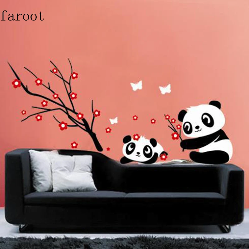 Two Lovely Baby Panda Wall Sticker Home Decoration Panda and Cherry