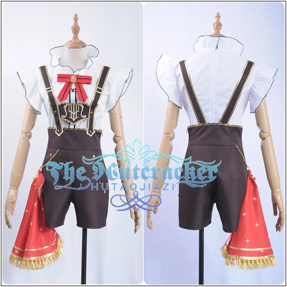 x_01 Game LoveLive!Sunshine!! Aqours Bremen Band Watanabe You Cosplay Costume Women Ruffles Shirt Chocolate Rompers Overalls Hat  (1)