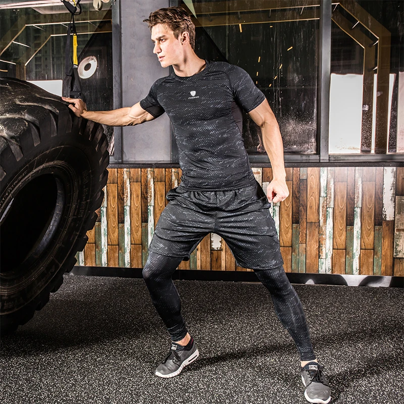 FANNAI Compression Set Men's Sport Suits Running sets Dry Fit Sports Gym Fitness Tights Jogging Rashgard Tracksuit Shorts MMA