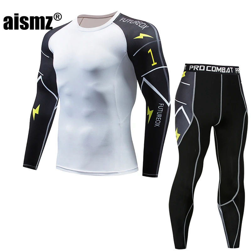 Aismz Top quality new thermal underwear men underwear sets compression fleece sweat quick drying thermo underwear men clothing long john shirts Long Johns