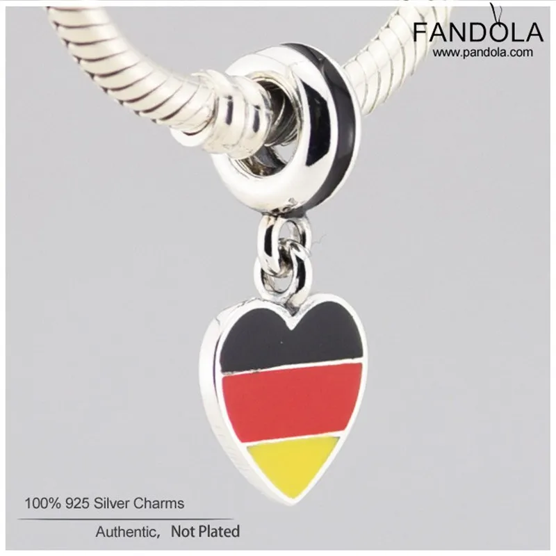 

Germany Heart Flag Charm 925 Sterling Silver Mixed Enamel Dangle Beads For Jewelry Making Fits Original Brand Bracelets